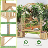 Giantex Outdoor Bench with Garden Arch & Planters, Wooden Pergola Archway, Outdoor Trellis for Climbing Plants - Photo 5