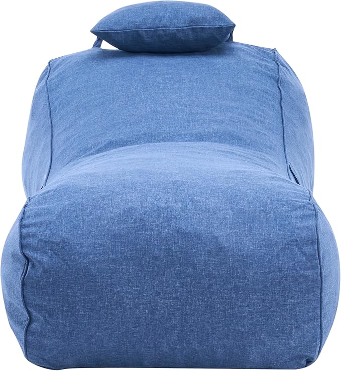 Merax Outdoor Bean Bag Chairs with Headrest, 71" L Large Lounger Chair for Adults Bean Bag Bed with Foam Filled for Patio Pool Balcony & Desk, Beige Fabric Outside Beanbag Chair, Navy Blue