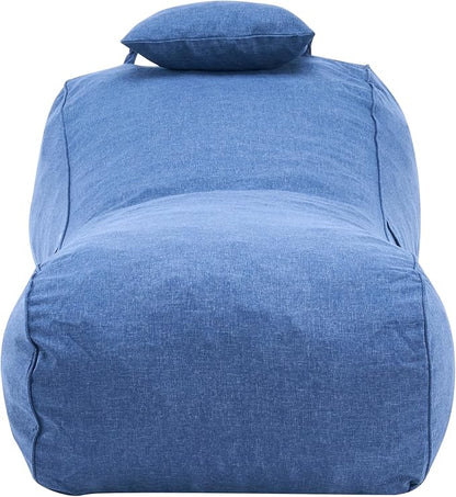Merax Outdoor Bean Bag Chairs with Headrest, 71" L Large Lounger Chair for Adults Bean Bag Bed with Foam Filled for Patio Pool Balcony & Desk, Beige Fabric Outside Beanbag Chair, Navy Blue