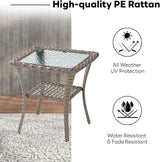Belord Handwoven Wicker Side Table - 20 Inch Small Outdoor Table 2 Tier Storage with Tempered Glass Top - Photo 4
