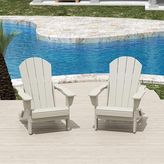 Costaelm Outdoor Folding Chair, Outdoor Seating Folding Firepit Chairs, All Weather Poly Adirondack Chair for Deck Backyard Garden Lawn Pool Patio, Sand
