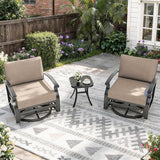 Gotland 3 Piece Patio Set, Metal Outdoor Swivel Chairs Set of 2 with 5.1’’ High-Resilience Seat Cushions Tempered Glass - Photo 7