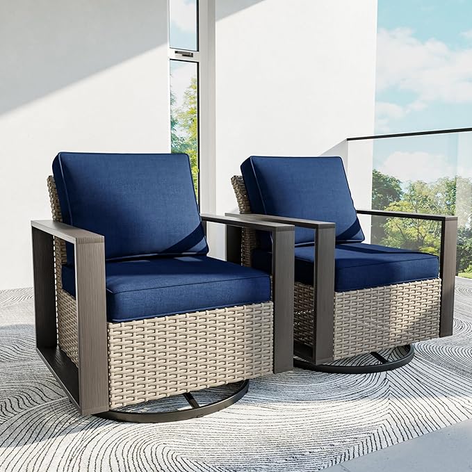 Patio Chairs Set of 2, Outdoor Swivel Rocker Patio Chairs, Metal Patio Furniture with Deep Seating - Photo 8