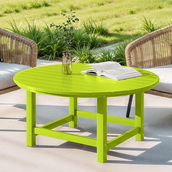 Costaelm Patio Conversation Table, Tatio Accent HDPE Outdoor Weather Resistant, Round Outdoor Porch Balcony Patio Drink Table for Outside, Pool, Backyard, Lime