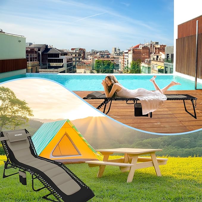 Outdoor Folding Lounge Chair Padded for Adults 264Ibs Patio Chaise Lounge Chair for Outside Adjustable 5-Position - Photo 7