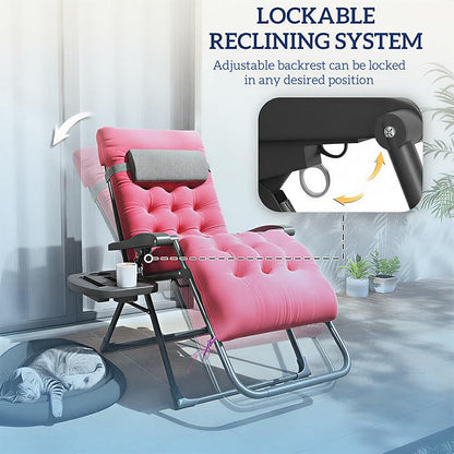 Outsunny Zero Gravity Chair, Folding Reclining Lounge Chair with Padded Cushion and Side Tray for Indoor or Outdoor Use, Supports 264 lbs, Red