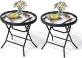 Foldable Patio Side Table Set of 2 with Tempered Glass Top 18" Folding Outdoor Side Tables Set of 2 Small Glass Patio - Photo 8