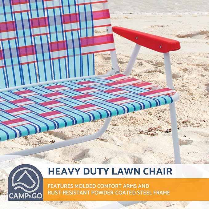 Camp & GO 16.5" High Seat Outdoor Double Wide Loveseat Web Folding Chair, Blue/Red - Photo 8