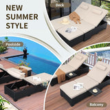 WAROOM Outdoor Chaise Lounge Chairs for Outside Patio Furniture Set of 2 Wicker Recliner Black Rattan Sunbathing - Photo 6