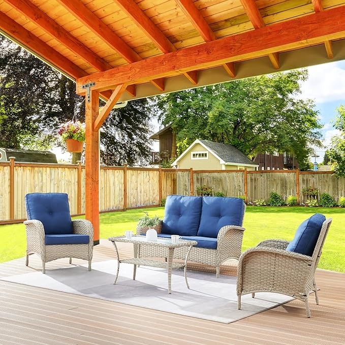 Belord 4 Pieces Patio Furniture Set for Porch Deck Balcony Outdoor, Wicker Chair Sectional Sofa Set - Photo 1