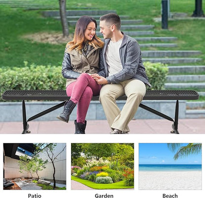 8 Feet Heavy Duty Metal Park Bench for Outside, Outdoor Bench with Portable Frame, Commercial Benches for Shopping Mall, Store, Park, Patio, Deck, Black