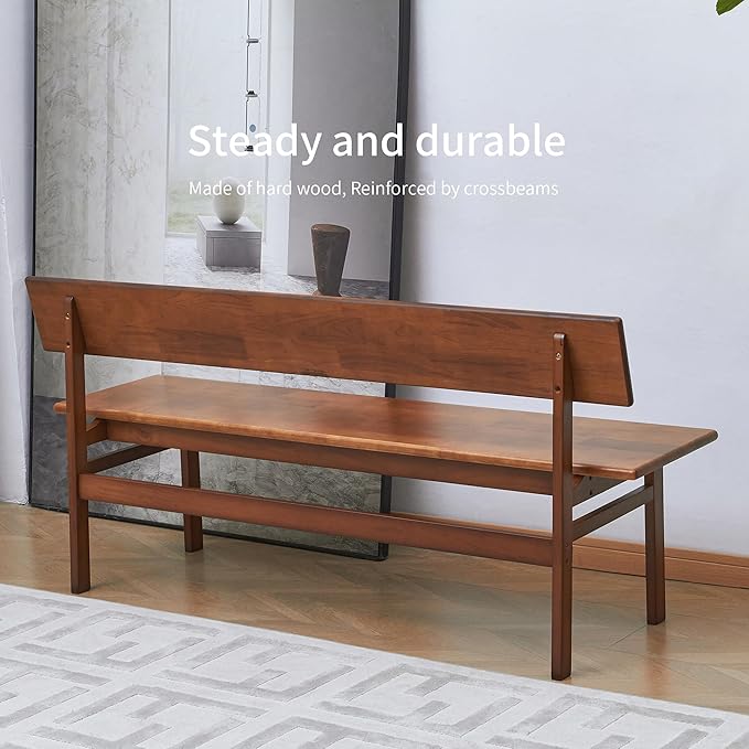 Outdoor indoor Bench, 47.2 Patio Garden and balcony Wooden Bench, Weatherproof Sturdy Wood Garden Bench with Seat for Porch, Park, Backyard, 600 Lbs Max Load, 2-Person Walnut Loveseat with Backrest