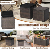 RELAX4LIFE Wicker Outdoor Storage Ottoman, 2-Piece Rattan Footstool w/Removable Cushion - Photo 7