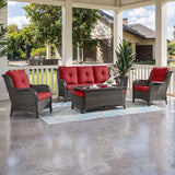 HUMMUH Outdoor Furniture 6 Pieces Patio Furniture Set Wicker Outdoor Sectional Sofa with 2 Patio Chairs, Ottomans - Photo 3