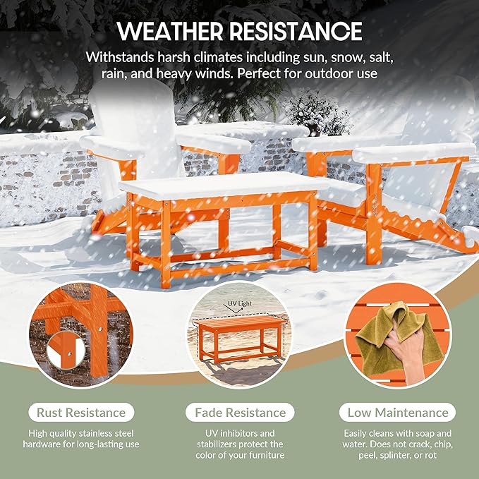 WestinTrends Malibu Outdoor Coffee Table, 35" x 17.5" All Weather Poly Lumber Patio Adirondack Coffee Table for Garden Lawn Porch Balcony, Orange