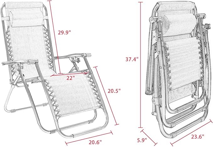 Homall Zero Gravity Chair Adjustable Folding Lawn Lounge Chairs Outdoor Lounge Gravity Chair Camp Reclining Chair with - Photo 3