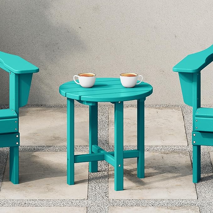 WestinTrends Dylan Adirondack Round Outdoor Side Table, Turquoise - Photo 2