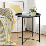 Garden 4 you End Table 2 PCS Metal Side Table Black Round Folding Tray Cyan Sofa Small Accent Fold-able Table - Photo 2