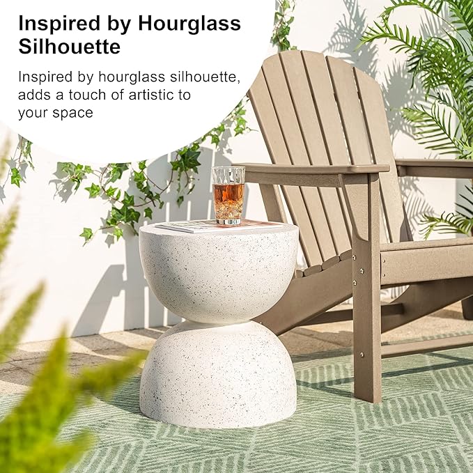 Glitzhome Outdoor Side Tables Set of 2, Heavy Duty Patio Sturdy Faux Terrazzo Decorative Garden Stool Planter Stand for Indoor Covered Outdoor, 17.75" H, White