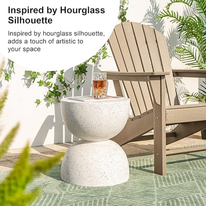 Glitzhome Outdoor Side Tables Set of 2, Heavy Duty Patio Sturdy Faux Terrazzo Decorative Garden Stool Planter Stand for Indoor Covered Outdoor, 17.75" H, White
