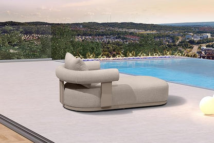 PURPLE LEAF Outdoor Chaise Lounge 1 Piece Chair Modern Aluminum Lounger Daybed with Lumbar Pillow and Armrest for Patio Poolside Beach Sunbathing Deck, Champagne