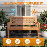 Psilvam 54''W All-Weather Poly Lumber Outdoor Bench, 3-Person Garden Bench with Decorative Backrest & Curved Armrests - Photo 4