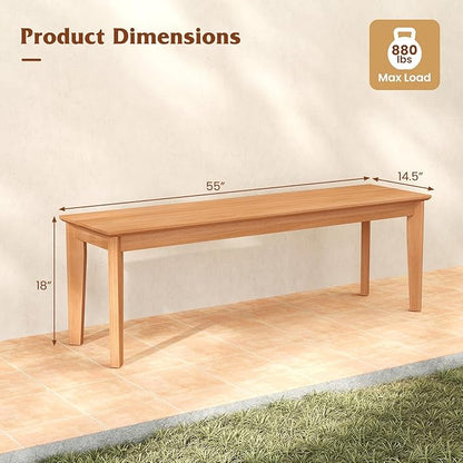 Tangkula 55" Teak Wood Outdoor Bench, 3-Person Backless Patio Dining Bench with 880 LBS Weight Capacity, Outdoor Patio Bench Seat for Garden, Front Porch and Backyard