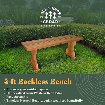 All Things Cedar BB45 Cedar Backless Bench | 4ft Wood Bench Indoor & Outdoor | Handcrafted with Western Red Cedar | Perfect for Patio, Garden, Picnic & Poolside | 45x14x17