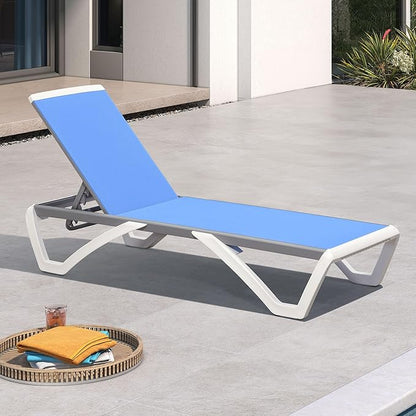 PURPLE LEAF Patio Chaise Lounge Chair Outside Aluminum Plastic Stackable Tanning Chairs for Pool Sunbathing Beach Deck Outdoor Lounger, Royal Blue