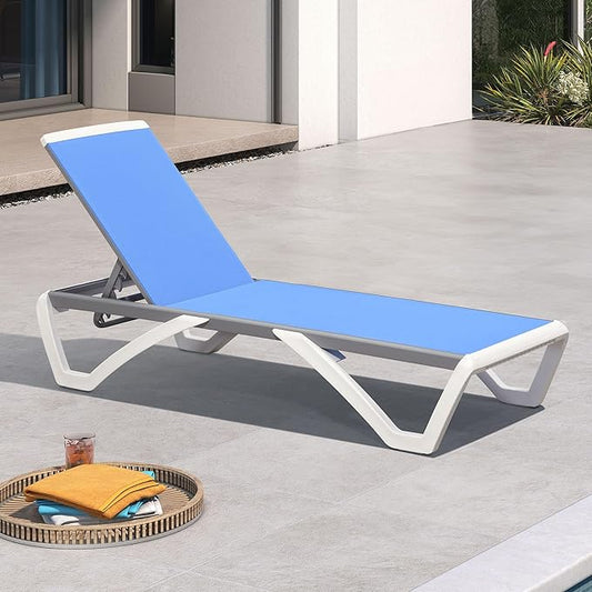 PURPLE LEAF Patio Chaise Lounge Chair Outside Aluminum Plastic Stackable Tanning Chairs for Pool Sunbathing Beach Deck Outdoor Lounger, Royal Blue