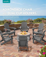 SERWALL Folding Adirondack Chair, Dual Cup Holders & All-Weather HDPE, Wood-Like Patio Chair for Backyard - Photo 5