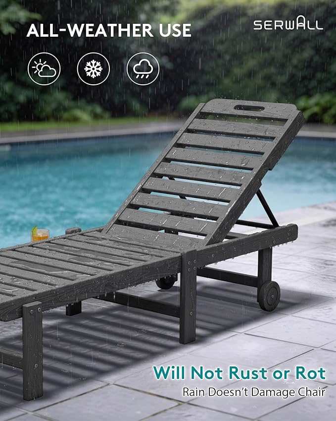SERWALL Outdoor Chaise Lounge Set of 4, Patio Lounge Chairs with 5 Positions Adjustable Reclining Backrest - Photo 7