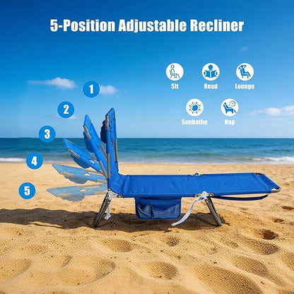 SUNNYFEEL Beach Lounge Chair, Backpack Reclining Beach Chairs Lay Flat, Sun Face Down Tanning Chair, Folding Camping Chairs Portable Camp Cot with Backpack Straps for Outdoor/Picnic/Lawn