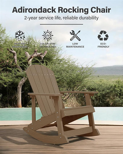 YEFU Outdoor Rocking Chair Set of 4,Adirondack Rocking Chair,Patio Rocker Chair with Wide Back,Oversized Rocker Chair Look Like Real Wood, for Lawn, Porch, Backyard, Indoor and Garden(Teak)