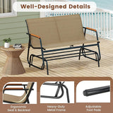 Giantex Patio Glider Bench, 2-Person Swing Gliding Loveseat with Curved Teak Armrests, Fabric Seat, Metal Frame - Photo 4
