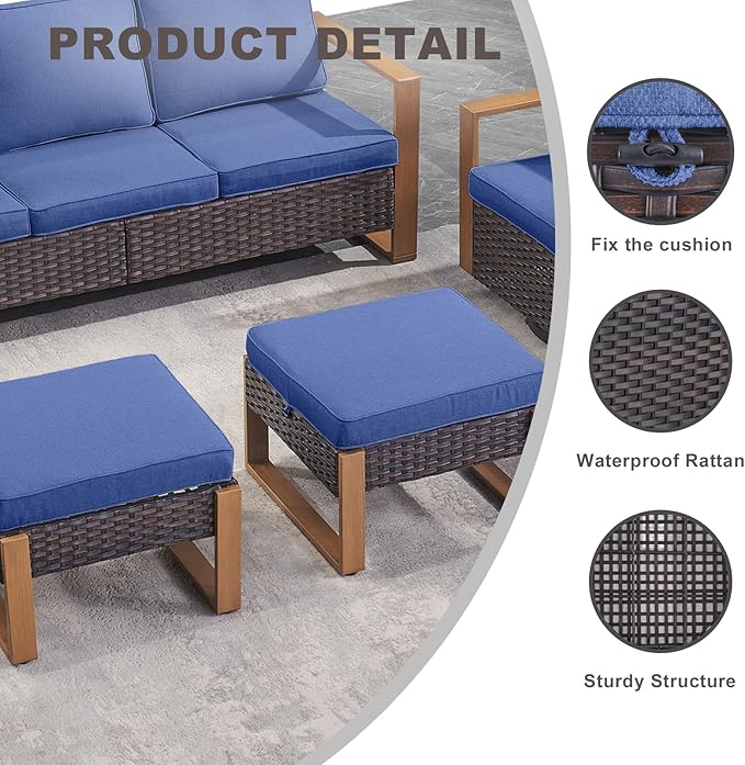 Rilyson Outdoor Ottoman Wicker Patio Footrest - 2 Piece Wicker Footrest Footstools Set with Sturdy Frame - Photo 3