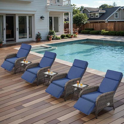 Belord 7 Piece Wicker Patio Furniture Set - 4 Adjustable Outdoor Recliner Chairs with 3 Side Table Patio Conversation Set,155° Lay Flat Chaise Lounge Chair Outdoor for Pool Deck Brown