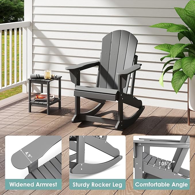 IVY&LANE Adirondack Rocking Chairs Set of 2 | Porch-Rocker | HDPE Plastic | Weatherproof | Grey | for Outdoor Patio Deck Backyard
