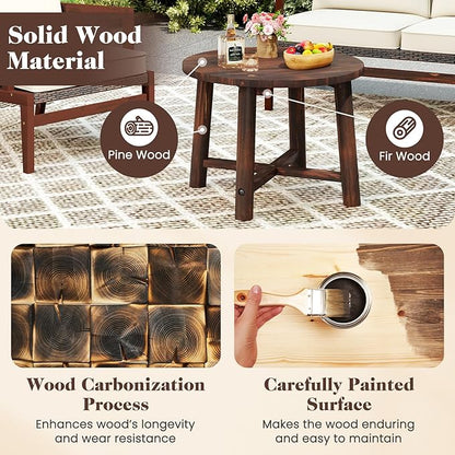 Tangkula Outdoor Side Table, Patio End Table with Solid Wood Structure, Small Round Coffee Table for Garden, Deck, Poolside & Indoors (1, Brown)