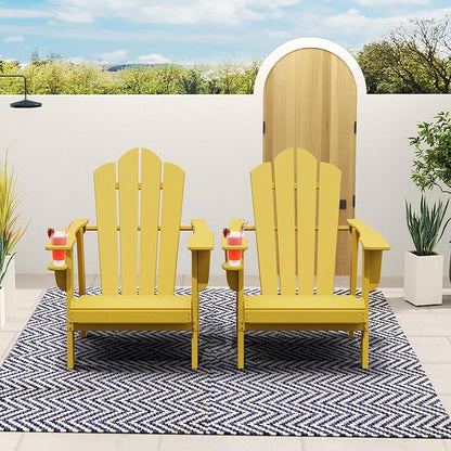 PROHIKER Adirondack Chair with Cup Holder, Plastic Patio Chair, All Weather Outdoor Chairs for Fire Pit Lawn Garden Porch Backyard (Yellow, 4 Pack)