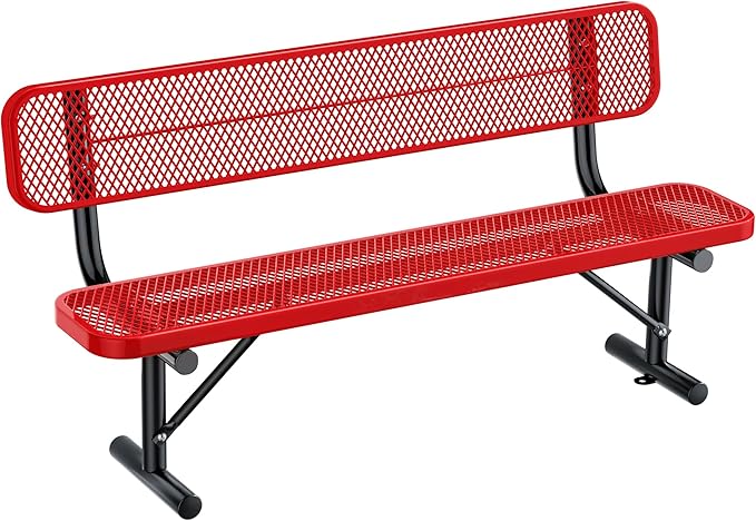 Ceridwen Outdoor Benches Heavy Duty Steel Frame Park Bench with Backrest Bench,Park Bench Steel Mesh Outdoor Bench for Garden,Weatherproof Outdoor Bench for Garden (Red, 6FT)