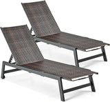 Giantex Patio Chaise Lounge Chair - Outdoor PE Rattan Recliner Chair with Wheels, 5-Position Adjustable Backrest - Photo 1
