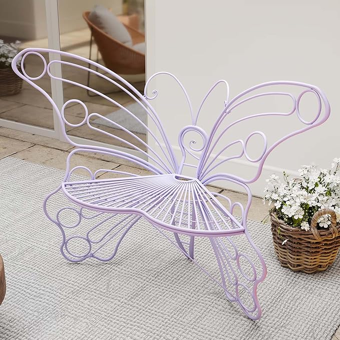 Purple Cute Butterfly Benches for Outdoors, Pretty Garden Bench & 50" Metal Outside Bench, Front Porch Benches Outdoor with Sturdy Frame for Lawn Yard Balcony (Purple)
