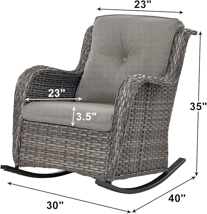 Rilyson Patio Chairs Outdoor Rocking Chair - 2 Piece Wicker Rattan Rocker Chairs Set with High Back and Deep Seating - Photo 2