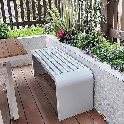 Steel Frame Backless Outdoor Bench,Garden Porch Park Patio Bench,Outdoor Benches Seat for Outside,Metal Patio Seating for Garden,Porch,Park,Entryway(White)