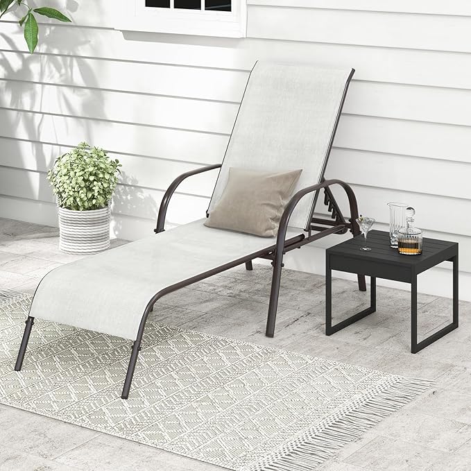 Giantex Set of 2 Patio Lounge Chair, Outdoor Chaise Lounge with 5 Adjustable Backrest, Sturdy Steel Frame - Photo 8