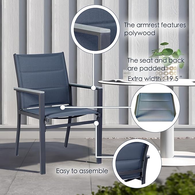 Kozyard Outdoor Patio Dining Chairs Set of 2, Rust-Resistant Aluminum Frame, Padded Textilene Fabric - Photo 4