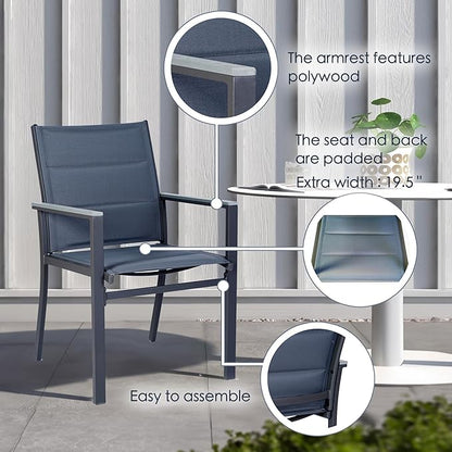 Kozyard Outdoor Patio Dining Chairs Set of 2, Rust-Resistant Aluminum Frame, Padded Textilene Fabric, Breathable & Quick-Dry Sling Chairs, All-Weather for Backyard, Porch, Garden, Grey