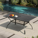VINGLI 59" Rectangle Patio Table for 6, Metal Outdoor Dining Table with Umbrella Hole - Photo 2