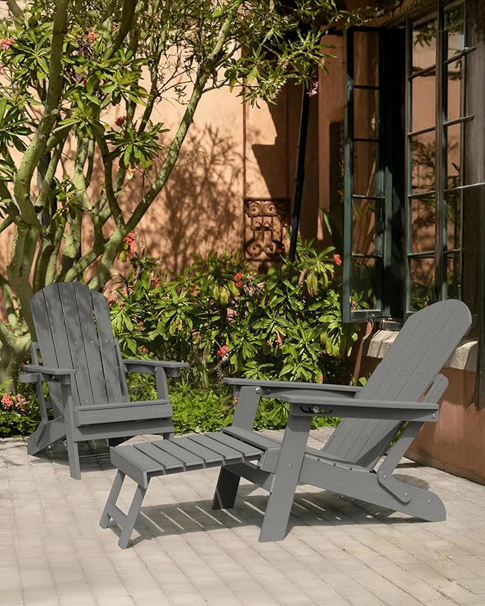 YEFU Adjustable Adirondack Chair with Footrest Set of 4, 5-Level Adjustable Adirondack Chair with Retractable Ottoman& Cup Holder, Folding Adirondacks Chairs Use for Outdoor, Pool, Fire Pit